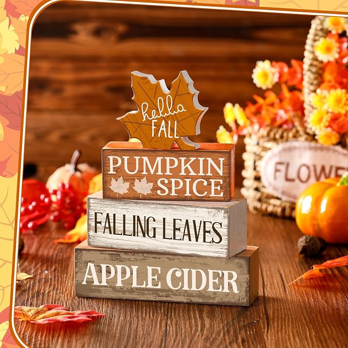 Moucuny 4 Pcs Fall Decor Wooden Maple Leaf Decoration Thanksgiving Tiered Tray - Image 3
