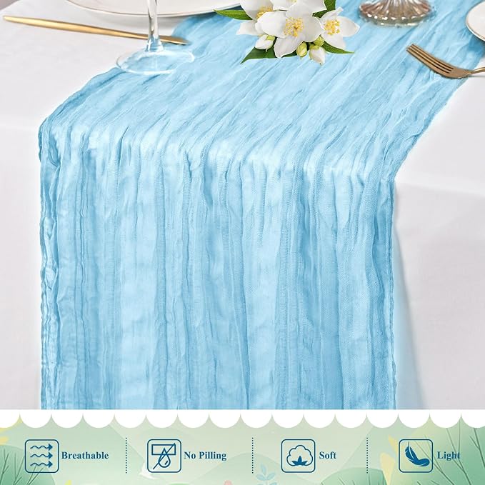8 Pack Light Blue Cheesecloth Table Runner 10FT Long Boho Gauze Fabric Table - Image 5