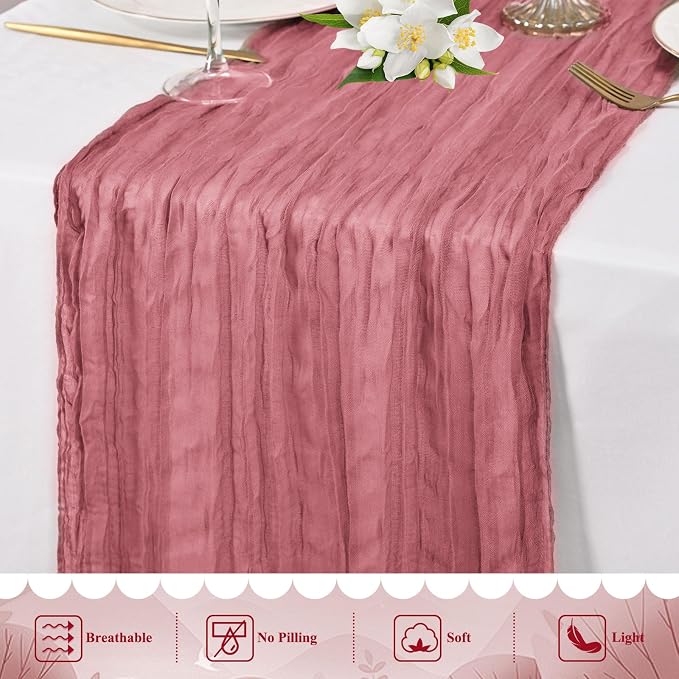 8 Pack Dusty Rose Cheesecloth Table Runner 10FT Long Boho Gauze Fabric Table - Image 5