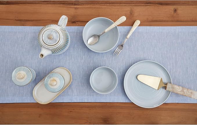 Solino Home 100% Pure Linen Table Runner Chambray Blue, Athena 14 x 90 in | - Image 3