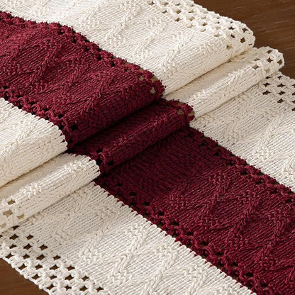 DeZerlor Ivory&Burgundy Boho Macrame Farmhouse Woven Table Runner 90Inch | - Image 5