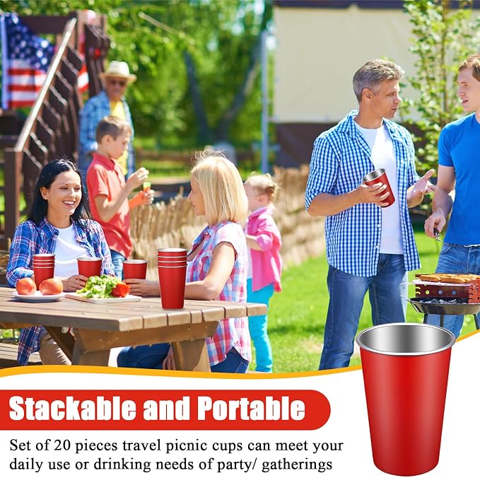 Mimorou 20 Pack 16 oz Stainless Steel Pint Cups Metal Cups Unbreakable Drinking - Image 6
