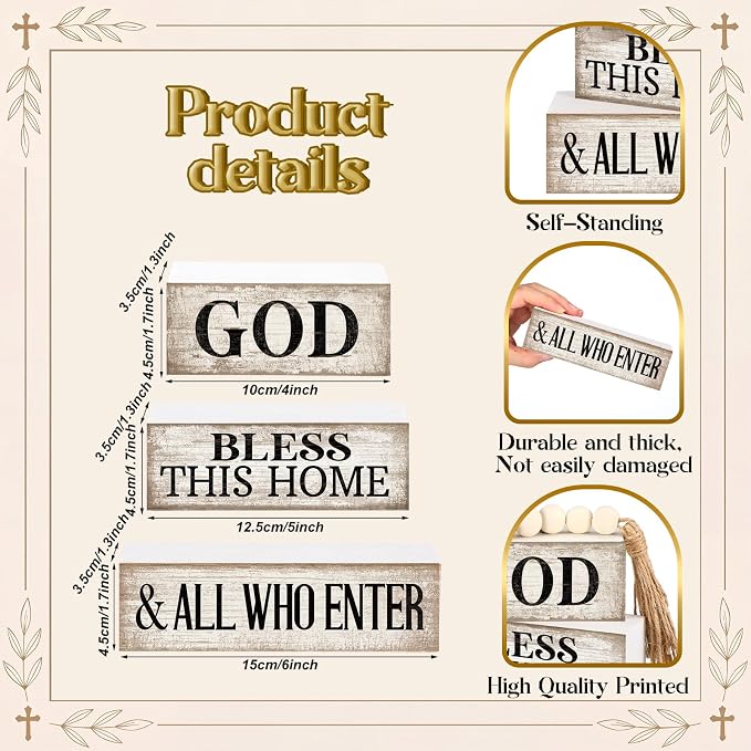 Moucuny 4 Pcs Christian Table Decor Rustic Wooden Block Sign Set - Image 2