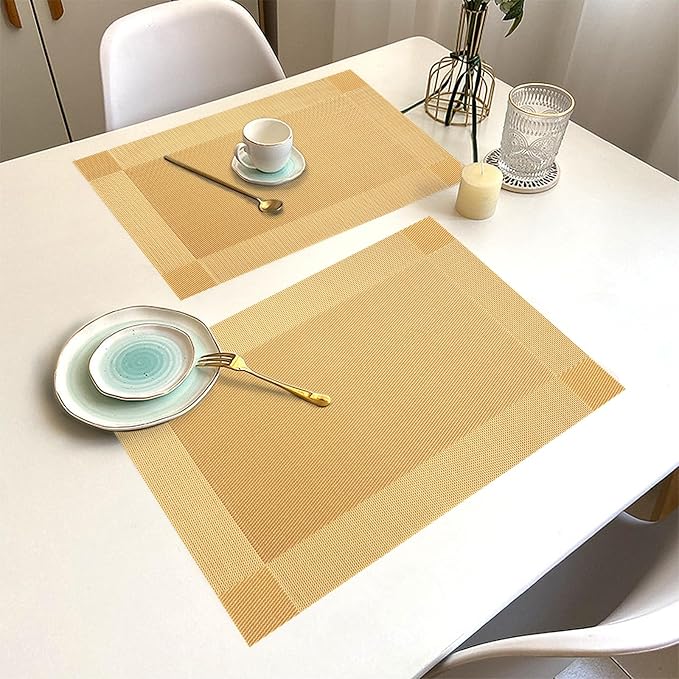Gold Vinyl Placemats Set of 8, Heat Resistant Table Placemats | 18x12 inch - Image 7