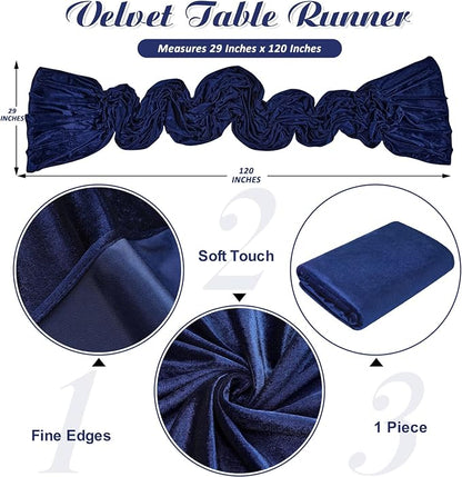 Velvet Table Runner 29x120 Inch Navy Blue Luxury Retro Soft Fabric Cloth | 10ft - Image 3