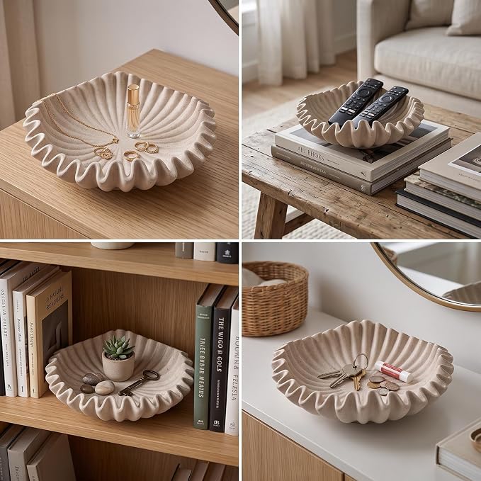 Decorative Bowl for Coffee Table, Modern Handcraft Ruffle Entryway Key Bowl | - Image 5