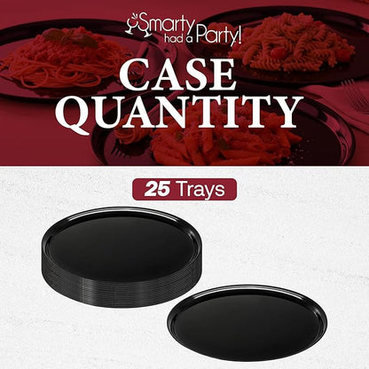 Smarty Had A Party 16 Inch Black Round Plastic Serving Tray – Heavy-Duty Plastic Serving Trays for Catering, Parties & Buffets, Elegant Disposable Black Serving Platters – 25-Pack