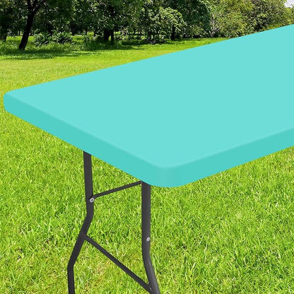 Smiry Rectangle Tablecloth, Elastic Fitted Flannel Backed Vinyl Tablecloths for 4ft Folding Tables, Waterproof Wipeable Table Covers for Indoor, Outdoor, Picnic and Camping (Teal, 30"x48")