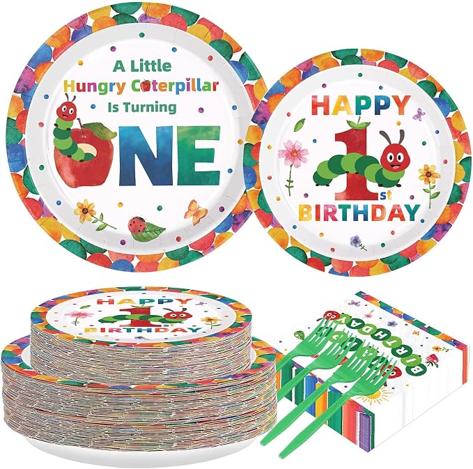 Grencian 200Pcs Caterpillar 1st Birthday Party Decorations, Serve 50 | A Hungry by Grencian