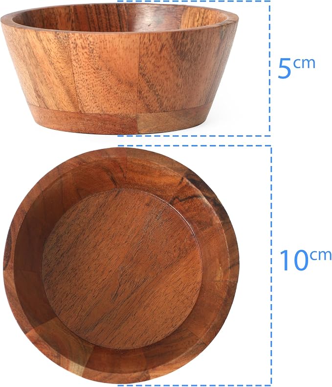Acacia Wood Round Serving Bowls Set of 4 V Shape Handmade 4.33 Inch Medium Size - Image 6