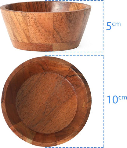 Acacia Wood Round Serving Bowls Set of 4 V Shape Handmade 4.33 Inch Medium Size - Image 6
