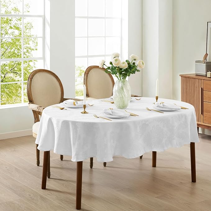 Newbridge Barcelona Luxury Damask Fabric Tablecloth, 60” Wide x 120” Oval - Image 6