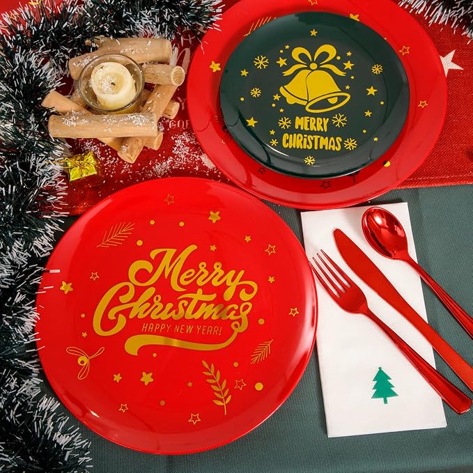 175pcs Christmas Plates Plastic Disposable - Image 7