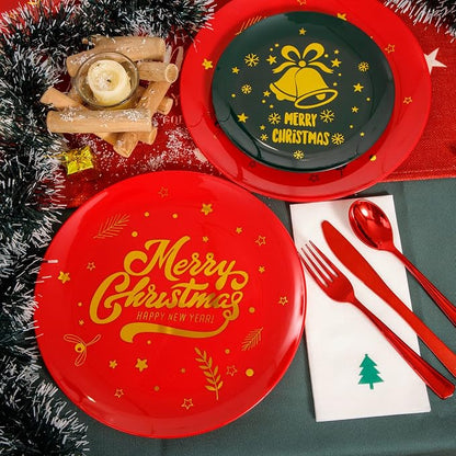 175pcs Christmas Plates Plastic Disposable - Image 7