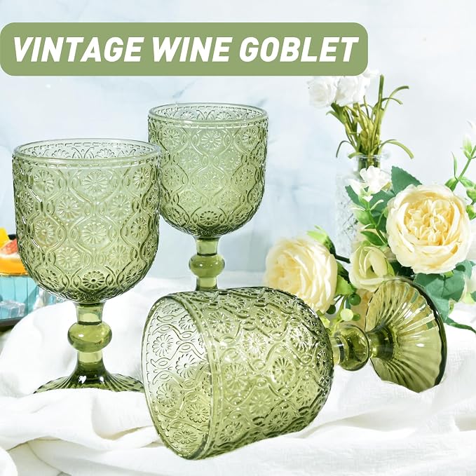 CHLJAR Green Vintage Wine Glasses set of 6 Goblets Glassware, 14 oz Green Wine - Image 5