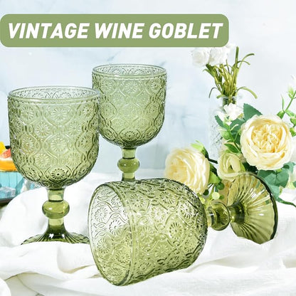 CHLJAR Green Vintage Wine Glasses set of 6 Goblets Glassware, 14 oz Green Wine - Image 5