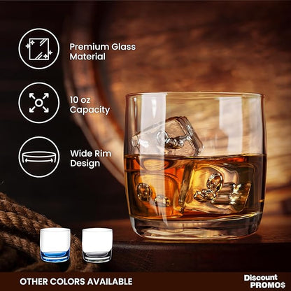 DISCOUNT PROMOS Whiskey Glasses 10 oz Set of 10, Bulk Pack - Heavy Base Old Fashioned Glass, Perfect for Scotch, Bourbon, Whiskey, Cocktail - Clear Bottom Color