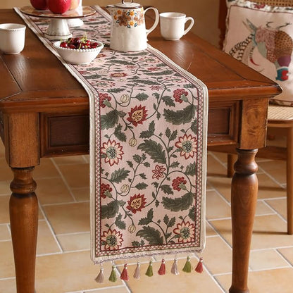Designer Vintage Linen Table Runner, Floral Leave Pattern, Dining Table - Image 2