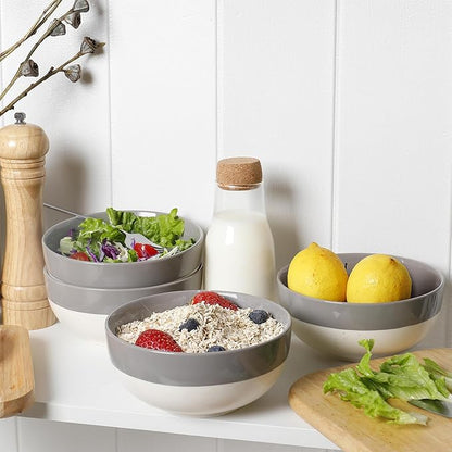 AISBUGUR Cereal Bowls Set of 4, 26oz Large Soup Bowls for Kitchen, Ceramic Bowls for Oatmeal, Salad, Pasta, Soup, Dessert, Serving Bowls Dishwasher & Microwave Safe, Grey