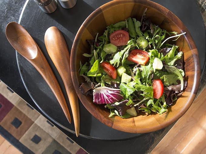 nambe Gourmet Harmony 3 Piece Wooden Salad Bowl Set | Big 12-Inch Salad Bowl - Image 7