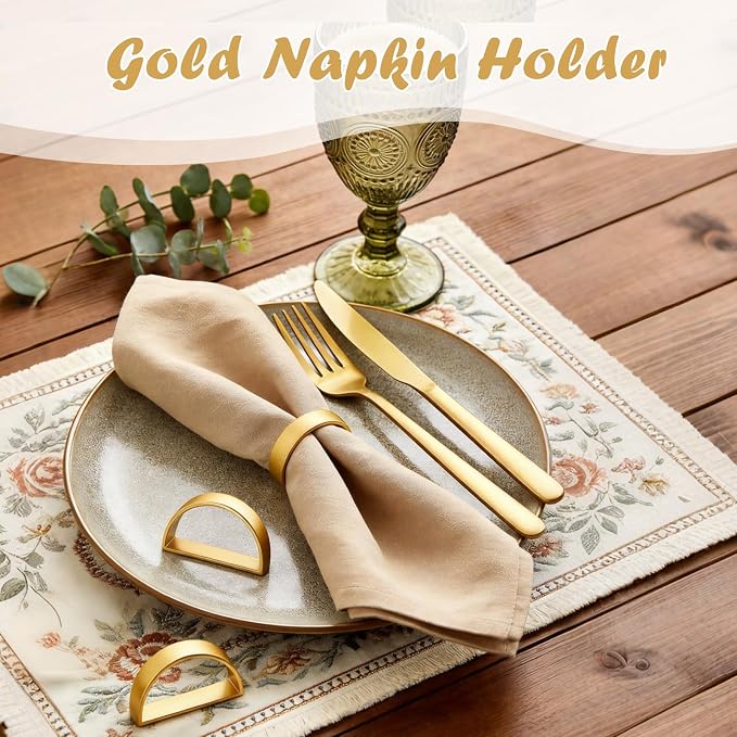 Napkin Rings Set of 6, Metallic Napkin Ring Holder Buckles | Napkin Ring Bulk - Image 2