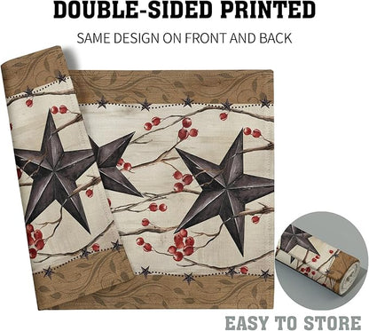 Western Placemats Set of 4 - Rustic Star Tablemats 12x18 Vintage Southwest Place Mats Set for Kitchen Dining Table