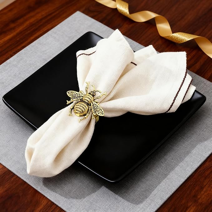 Bee Napkin Rings Set of 12 Antique Gold Bumblebee Napkin Holders - Image 2