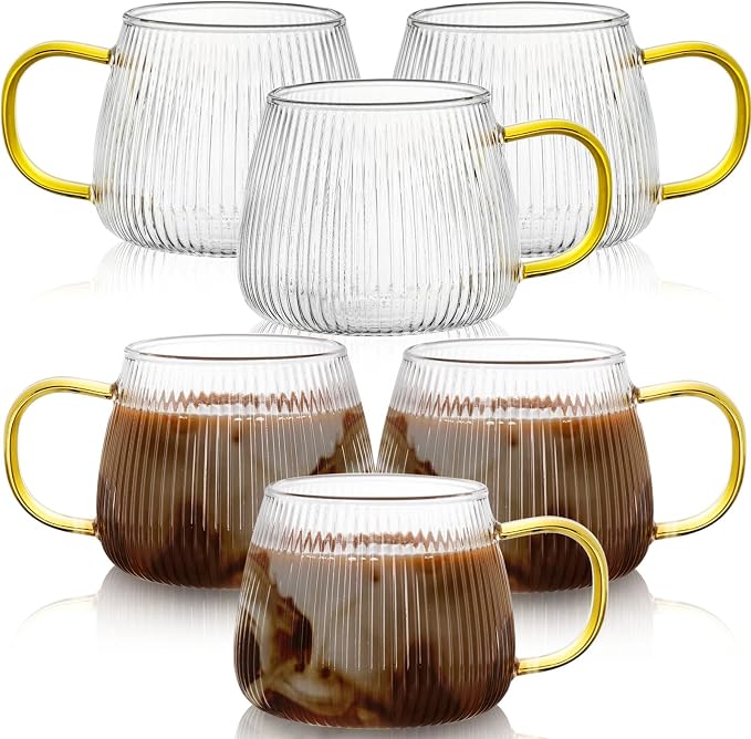 AVLA 6 Pack Glass Coffee Mugs, 16 OZ Unique Vertical Stripes Coffee Cup - Image 8