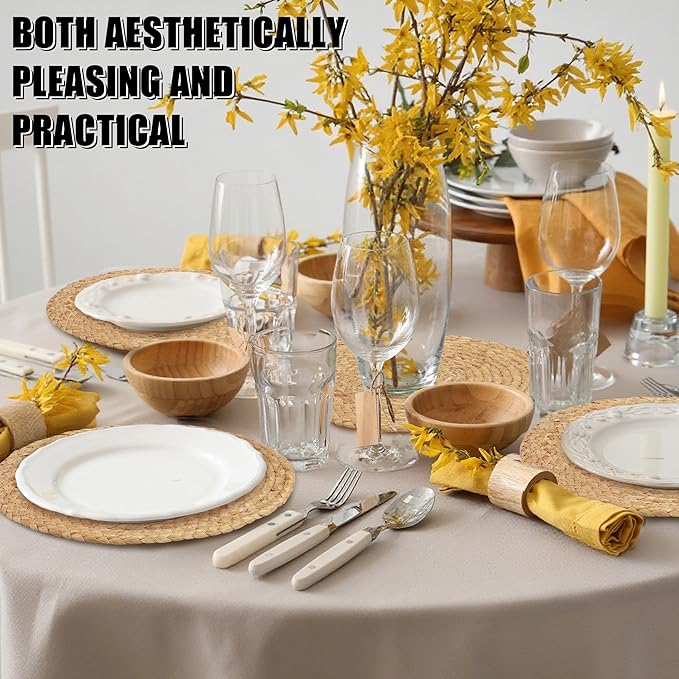 Kochorie Set of 36 Round Woven Placemats 12-Inch Natural Water Hyacinth Plant Placemats Hand-Woven Boho Rattan Placemat Wicker Weave Table Mats for Home Table Farmhouse