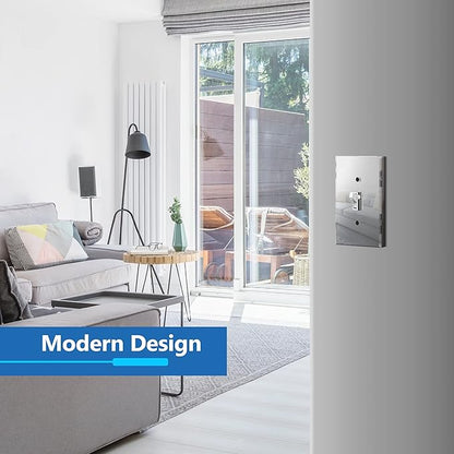 LIDER Reflective Acrylic Toggle Switch Wall Plate, Mirrored Light Switch Cover, Plexiglass Cover Plate, Acrylic Glass, Oversized 1-Gang 5.25" x 3.44", LWP-11O-ASV, Silver