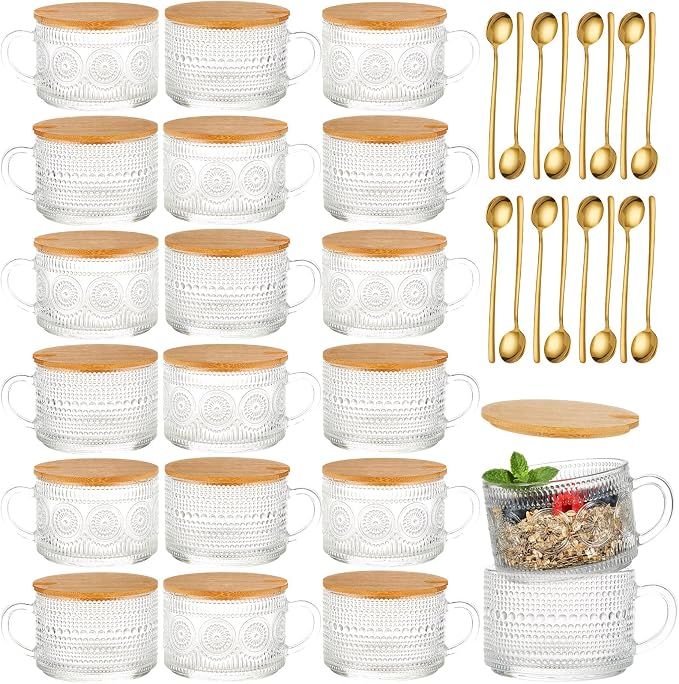 18 Pack Vintage Coffee Mugs Overnight Oats Glass Cup Containers 14 Oz Clear by Bornerwhite