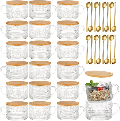 18 Pack Vintage Coffee Mugs Overnight Oats Glass Cup Containers 14 Oz Clear by Bornerwhite