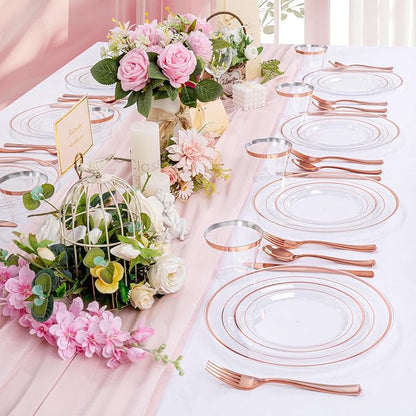 bUCLA 300PCS Rose Gold Plastic Dinnerware - Image 6