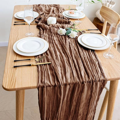 Cheesecloth Table Runner Brown 10FT Boho Gauze Runner, 4 Pack | 120 Inch Cheese - Image 6
