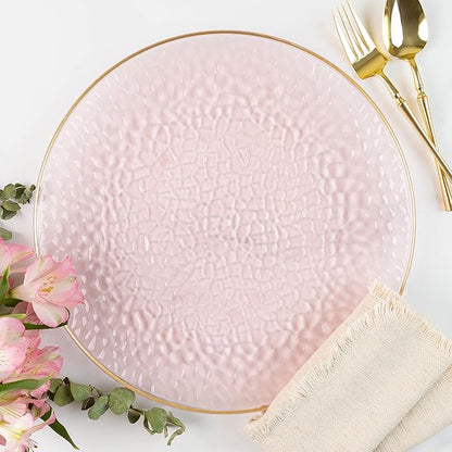 PARTY BARGAINS 13-Inch Charger Plates - 48 Pack, Hammered Pink Gold Rim, Heavy-Duty Disposable Chargers for Elegant Dining - Ideal for Weddings and Formal Events