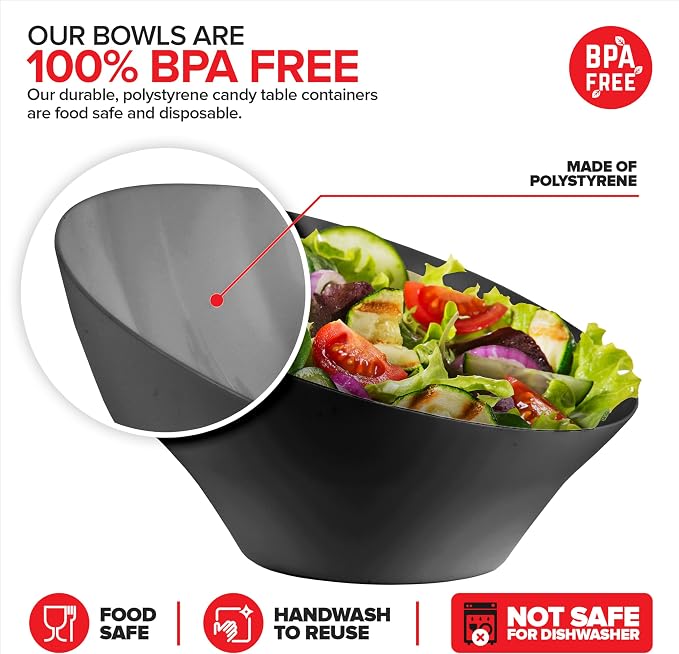 54oz Black Plastic Serving Bowls Large Disposable Snack Bowl Candy Dishes - Image 3