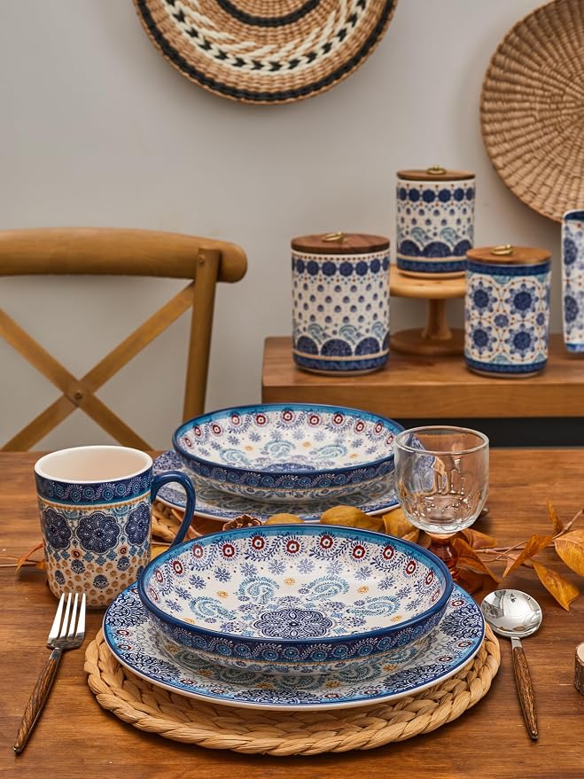 Bico Blue Talavera Pasta Bowls, 35oz Salad Bowl Set of 4, Large Ceramic Serving - Image 6