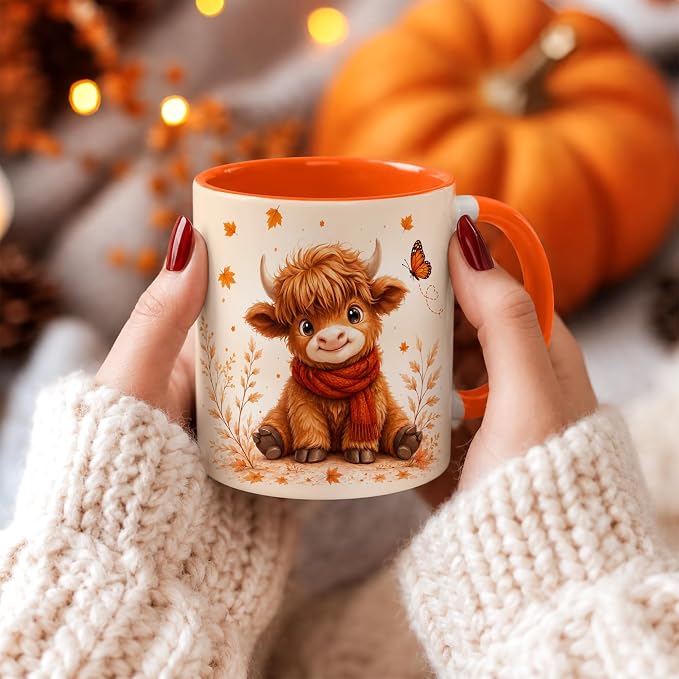 Hyturtle Highland Cow Coffee Mug, Cute Fall Maple Leaf Gift - Image 5
