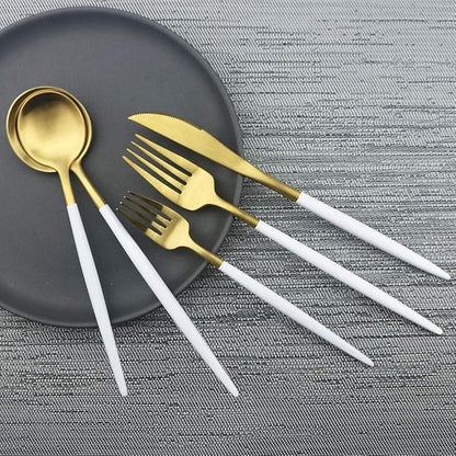 JASHII Luxury Wthie Gold Flatware, Silverware Sets, 5-piece Elegant Cute 18/10 Stainless Steel Silverware Set for Eating Home Kitchen Hotel Restaurant, Service Sets for 1 People, Dishwasher Safe