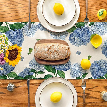 Artoid Mode Watercolor Hydrangea Table Runner, Spring Summer Seasonal Kitchen - Image 4