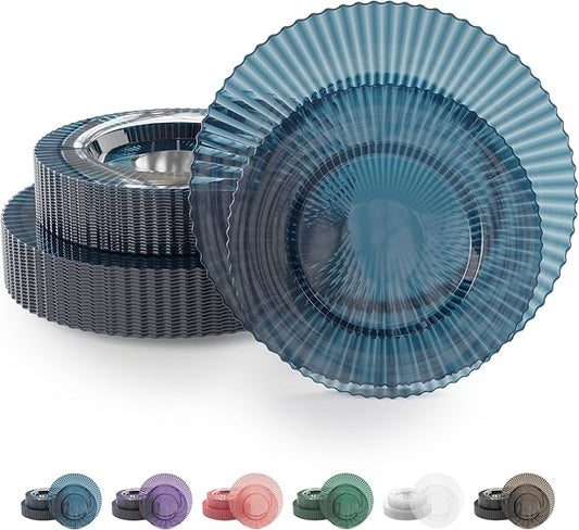 Exquisite 80 Piece Plastic Disposable Plates Set For 40 Guests I 40 X 9 Inch & 40 X 11 Inch Disposable Plastic Plates | Color: Blue | Great for Weddings Parties And Formal Occasions