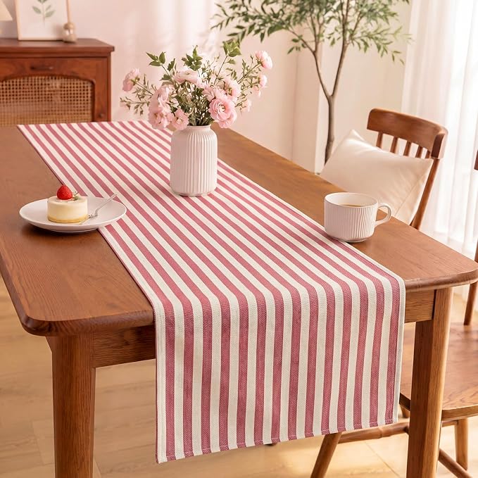 6 Pcs Pink and White Stripe Table Runner, 13 x 72 Inch | Linen Kitchen Dining - Image 4