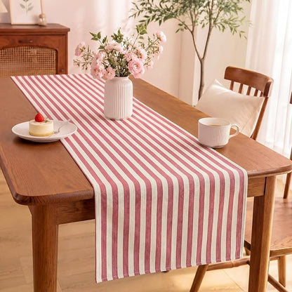 6 Pcs Pink and White Stripe Table Runner, 13 x 72 Inch | Linen Kitchen Dining - Image 4