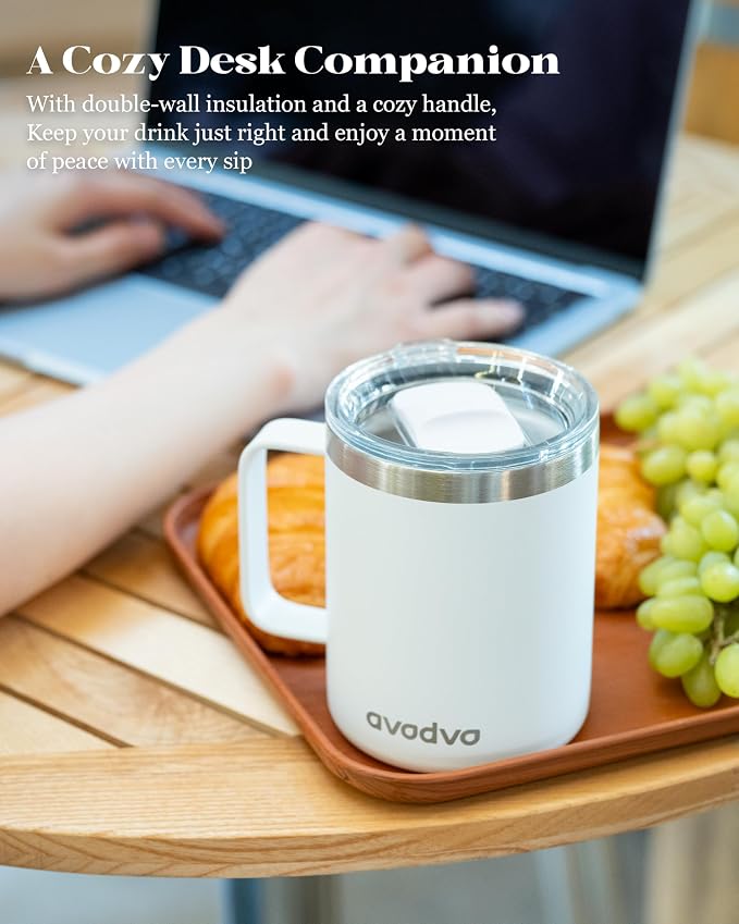 12oz Insulated Coffee Mug with Lid – Includes Two Lids, Stainless Steel Coffee - Image 5