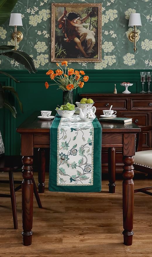Patdrea Designer French Floral Velvet Table Runner, Decorative Runner - Image 3
