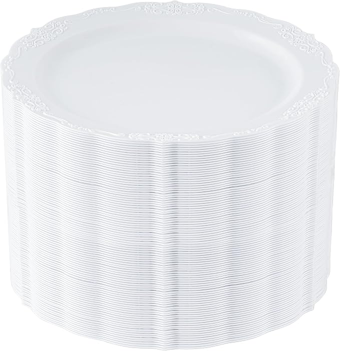 Upassion 100 Pieces White Plastic Plates by Upassion