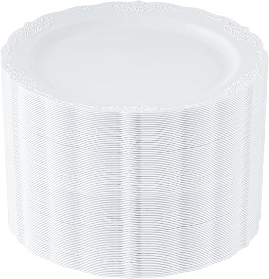 Upassion 100 Pieces White Plastic Plates by Upassion