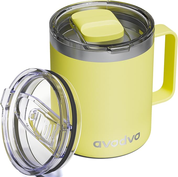 12oz Insulated Coffee Mug with Lid – Includes Two Lids, Stainless Steel Coffee by avodvo