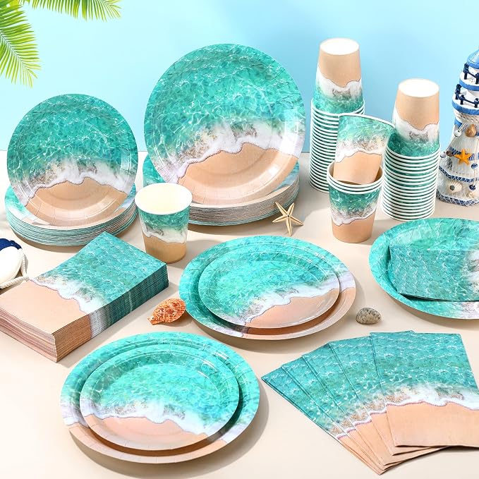 Funnymoom 250 Pcs Beach Party Decoration Ocean Waves Paper Plates Napkins and - Image 5