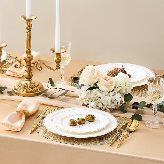 12Pcs Gold Trim White Bone China Set, Service - Image 3